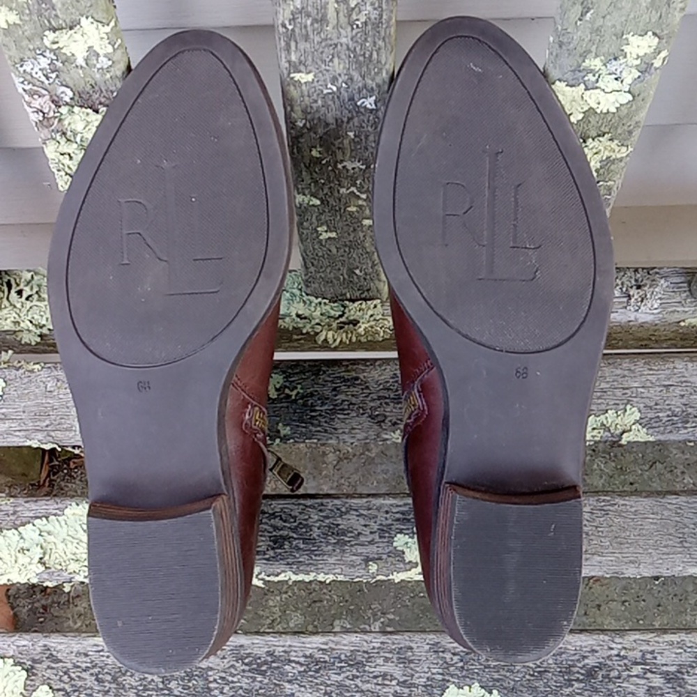 Lauren Ralph Lauren Brown Genuine Leather Shaw Studded Strap Zip Ankle Boots 6 - Picture 8 of 9